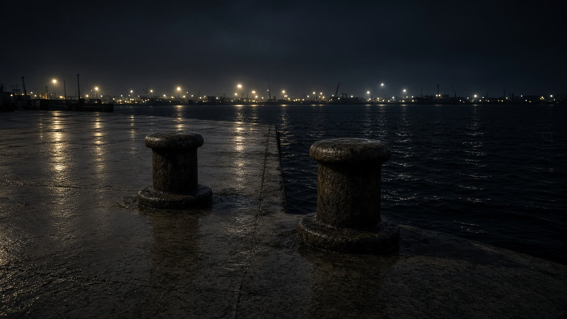 Empty concrete berth at night